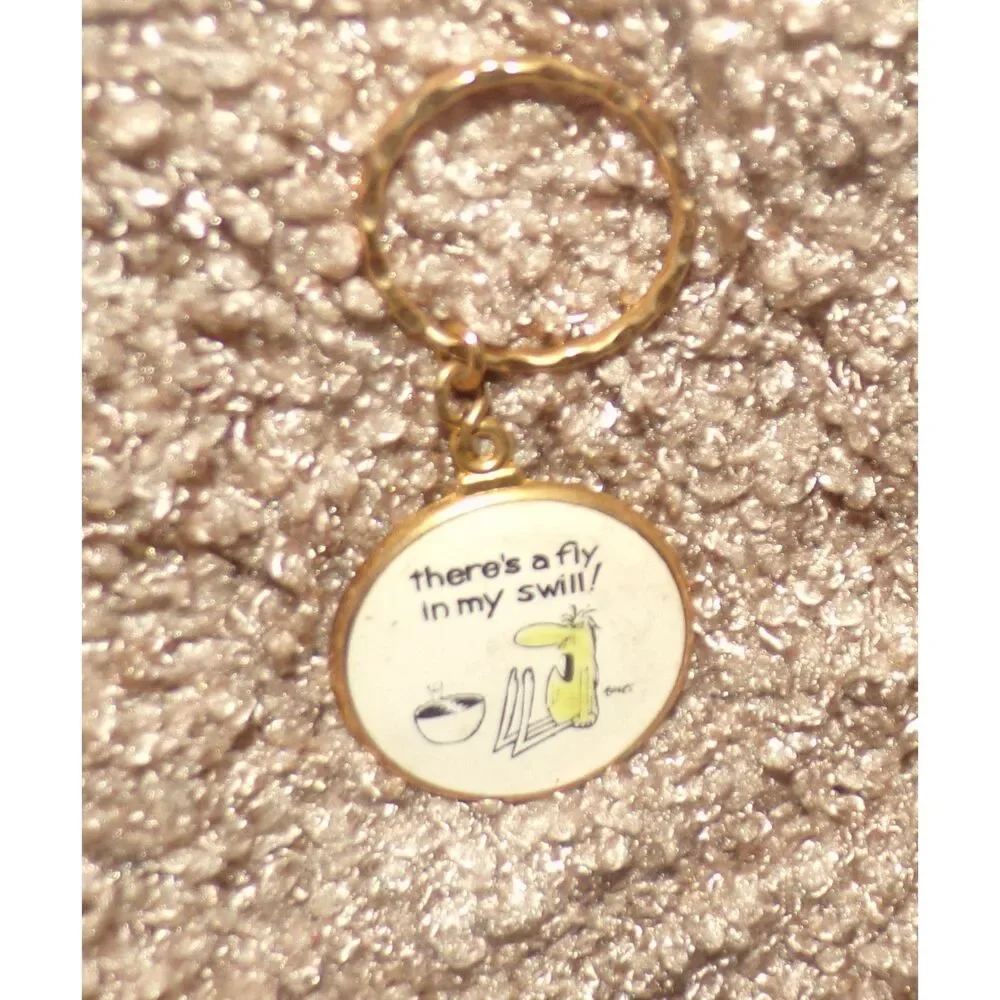 vintage metal BC comic caveman there's a fly in my swill  Keychain Key Ring